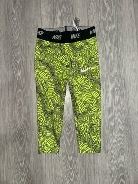 Nike Neon Yellow and Black Patterned Girls' Leggings, Size 2T